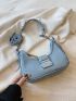 Blue Hobo Bag Fashionable Studded Decor Push Lock Chain PU