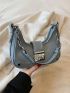 Blue Hobo Bag Fashionable Studded Decor Push Lock Chain PU