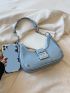 Blue Hobo Bag Fashionable Studded Decor Push Lock Chain PU