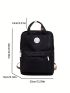 Black Functional Backpack Preppy Letter Patch Decor Polyester For School