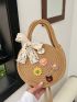 Mini Flower & Bow Decor Straw Bag Fashionable For Vacation