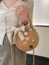 Mini Flower & Bow Decor Straw Bag Fashionable For Vacation