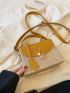 Mini Two Tone Straw Bag Metal Decor Fashionable For Vacation