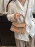 Quilted Pattern Flap Square Bag Khaki Fashionable