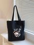 Black Shopper Bag Skeleton Pattern Double Handle