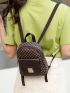 Small Bag Ladies Geometric Print Classic Backpack Brown Fashionable