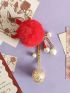 Faux Pearl & Pom Pom Decor Bag Charm Key Chain