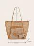 Khaki Mesh Beach Bag Double Handle For Vacation