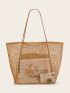 Khaki Mesh Beach Bag Double Handle For Vacation