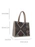 Geometric Pattern Shoulder Tote Bag Colorblock Double Handle Fashionable