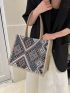 Geometric Pattern Shoulder Tote Bag Colorblock Double Handle Fashionable