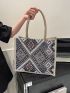 Geometric Pattern Shoulder Tote Bag Colorblock Double Handle Fashionable