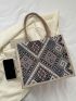 Geometric Pattern Shoulder Tote Bag Colorblock Double Handle Fashionable