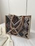 Geometric Pattern Shoulder Tote Bag Colorblock Double Handle Fashionable