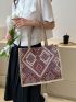 Geometric Pattern Shoulder Tote Bag Colorblock Double Handle Fashionable