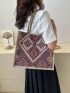 Geometric Pattern Shoulder Tote Bag Colorblock Double Handle Fashionable