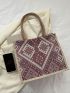 Geometric Pattern Shoulder Tote Bag Colorblock Double Handle Fashionable