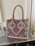 Geometric Pattern Shoulder Tote Bag Colorblock Double Handle Fashionable