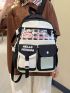 Colorblock Classic Backpack Pocket Front Adjustable Strap For Daily