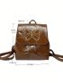 Butterfly Embroidery Flap Backpack Brown Elegant For Daily