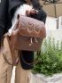 Butterfly Embroidery Flap Backpack Brown Elegant For Daily