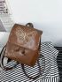 Butterfly Embroidery Flap Backpack Brown Elegant For Daily