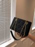 Heart Embossed Chain Square Bag Solid Color