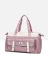 Letter Patch Decor Duffel Bag Colorblock Double Handle