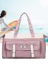 Letter Patch Decor Duffel Bag Colorblock Double Handle