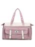 Letter Patch Decor Duffel Bag Colorblock Double Handle