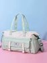 Letter Patch Decor Duffel Bag Colorblock Double Handle