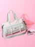 Letter Patch Decor Duffel Bag Colorblock Double Handle