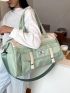 Letter Patch Decor Duffel Bag Colorblock Double Handle