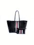 Striped Pattern Shoulder Tote Bag With Purse