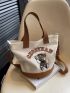 Cute Style Square Bag Cartoon Embroidery Design Double Handle