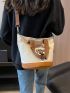 Cute Style Square Bag Cartoon Embroidery Design Double Handle