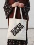 Letter Graphic Shopper Bag Double Handle Canvas