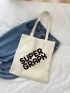 Letter Graphic Shopper Bag Double Handle Canvas