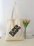 Letter Graphic Shopper Bag Double Handle Canvas