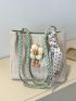 Medium Straw Bag Twilly Scarf & Flower Decor Vacation