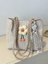 Medium Straw Bag Twilly Scarf & Flower Decor Vacation