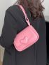 Small Flap Square Bag Heart Decor Solid Pink