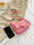 Small Flap Square Bag Heart Decor Solid Pink