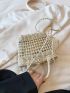 Mini Bow Decor Drawstring Design Straw Bag Vacation