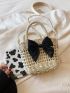 Mini Bow Decor Drawstring Design Straw Bag Vacation