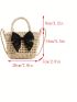 Mini Bow Decor Drawstring Design Straw Bag Vacation