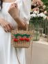 Mini Cherry Decor Straw Bag Paper Colorblock Vacation