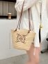 Medium Straw Bag Embroidered Detail Drawstring Design Vacation