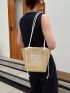 Medium Straw Bag Embroidered Detail Drawstring Design Vacation