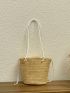 Medium Straw Bag Embroidered Detail Drawstring Design Vacation